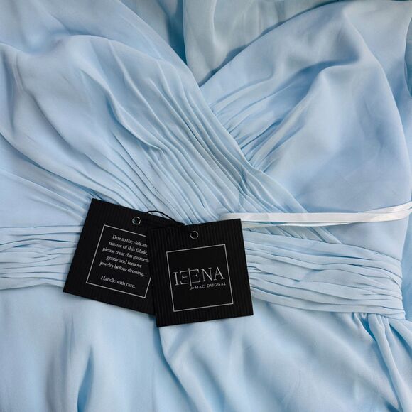 Mac Duggal Blue Asymmetrical Hem Chiffon V-Neck Size 12 Maxi Dress 70191 New - Picture 2 of 8